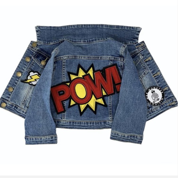 NWT Wee Monster Denim Red POW Patchwork Jacket in Pink & Red size 10 - Picture 6 of 9